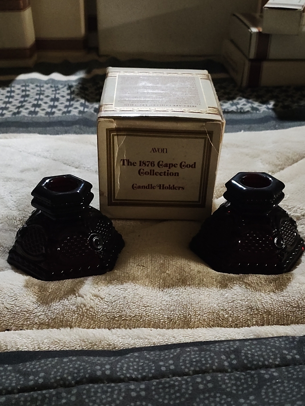 Avon Amber Glass Candle Holders Pair